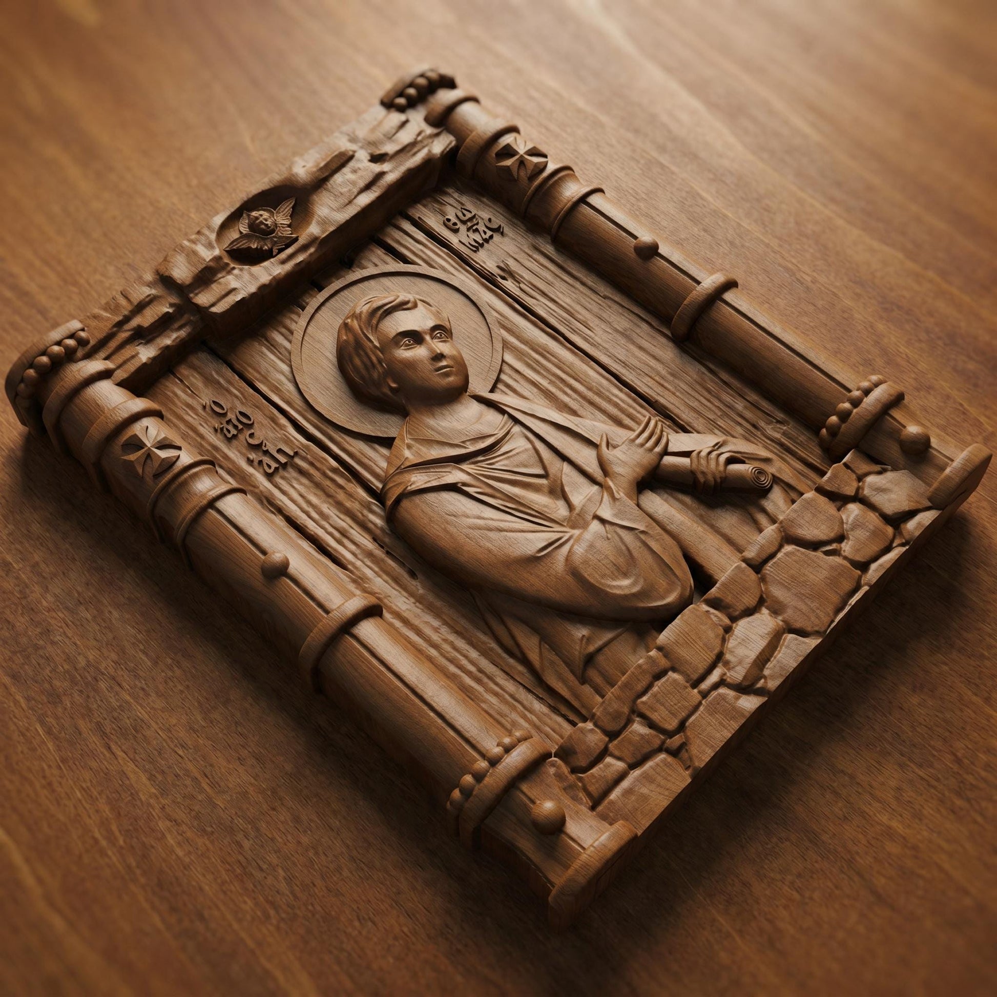 Saint Thomas the Apostle Wooden Carved Handmade Christian Icon Patron Saint of Architects and Builders Cretan Holy Carvings
