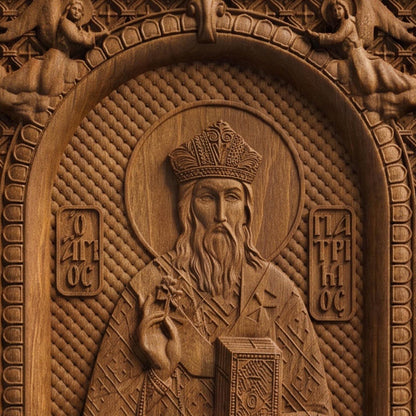 Saint Patrick Patron Saint of Ireland Wooden Carved Handmade Christian Icon | Byzantine Greek Orthodox Home Art Decor