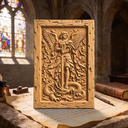 Archangel Michael Wooden Carved Handmade Christian Icon  Byzantine Greek Orthodox Home Decor Cretan Holy Carvings