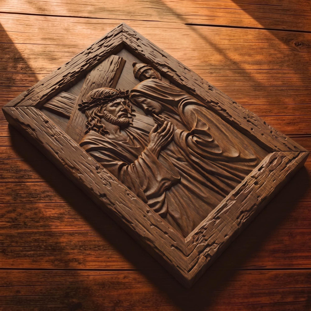 Virgin Mary Supports Jesus Wooden Carved Handmade Christian Icon  Byzantine Greek Orthodox Home Decor Cretan Holy Carvings
