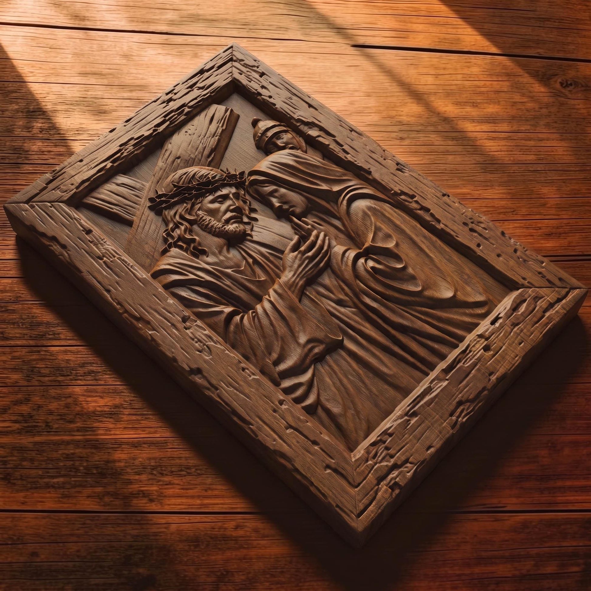 Virgin Mary Supports Jesus Wooden Carved Handmade Christian Icon  Byzantine Greek Orthodox Home Decor Cretan Holy Carvings