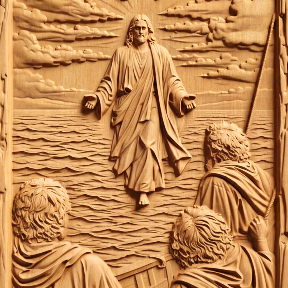 Jesus Christ Walks on the Sea Wooden Carved Handmade Christian Icon  Byzantine Greek Orthodox Home Art Decor Cretan Holy Carvings