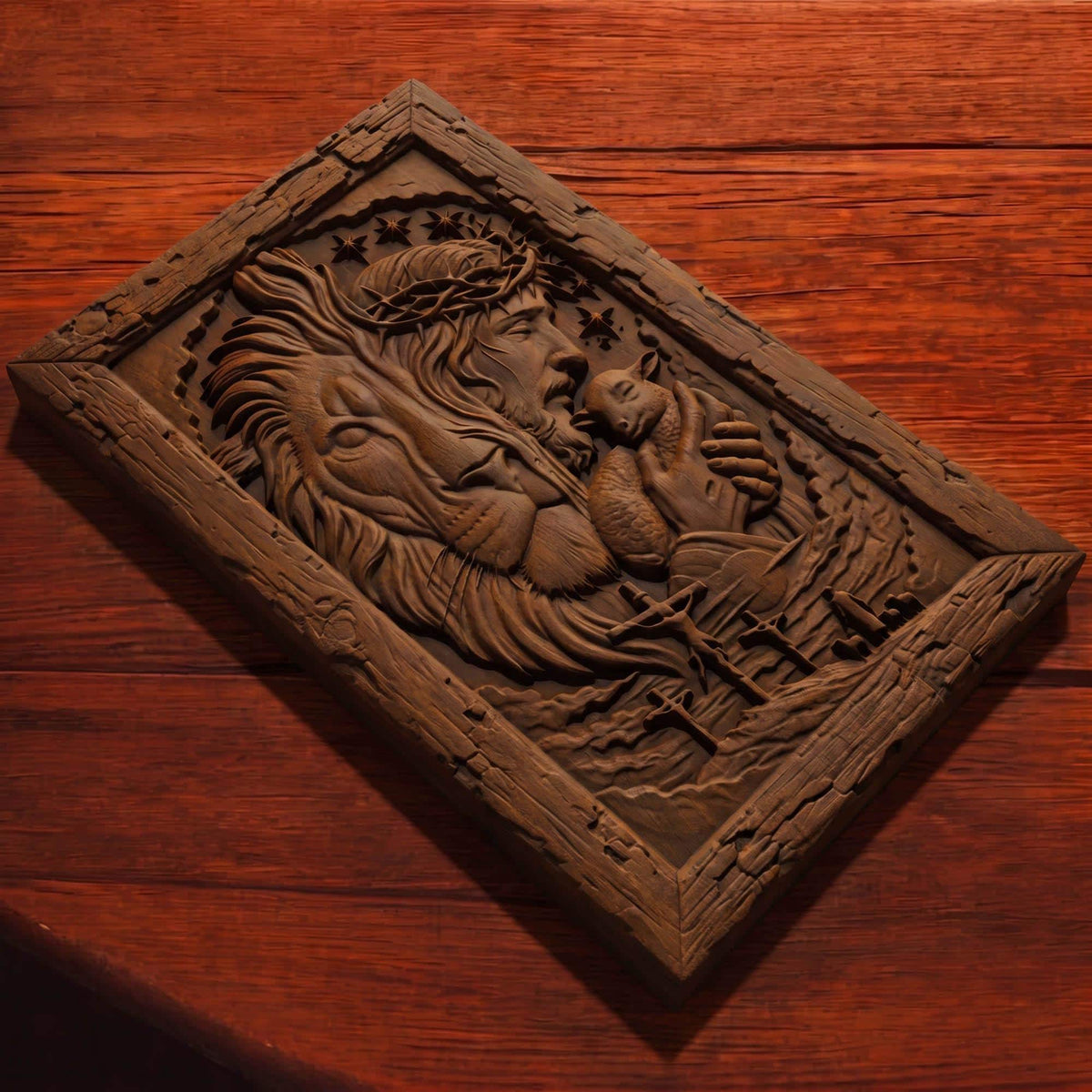 Jesus Christ the Lion Wooden Carved Handmade Christian Icon  Byzantine Greek Orthodox Home Art Decor Cretan Holy Carvings