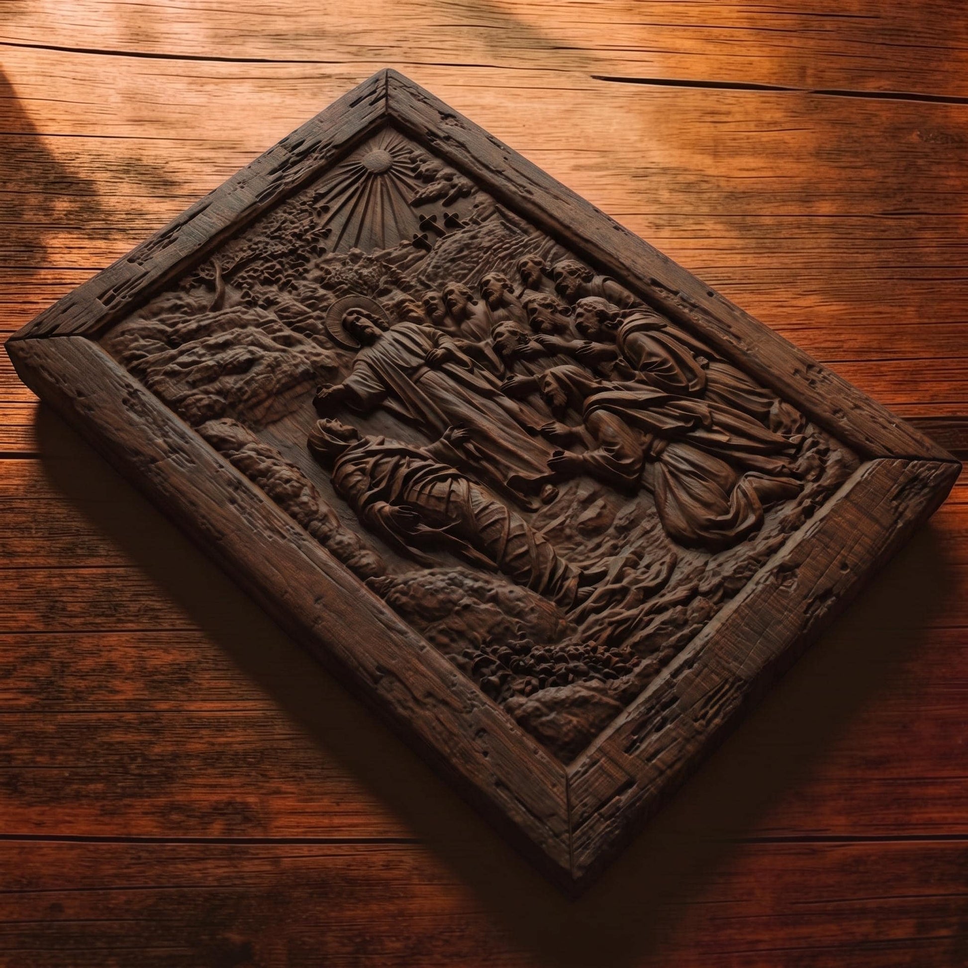 Jesus Christ Resurrecting Lazarus Wooden Carved Handmade Christian Icon  Byzantine Greek Orthodox Home Decor Cretan Holy Carvings