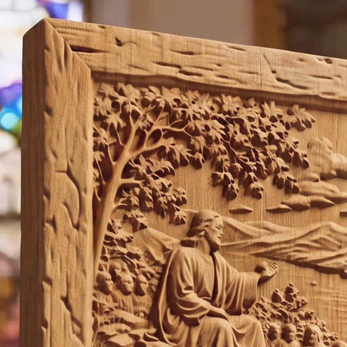 Jesus Christ Teaching the Crowds Wooden Carved Handmade Christian Icon  Byzantine Greek Orthodox Home Decor Cretan Holy Carvings