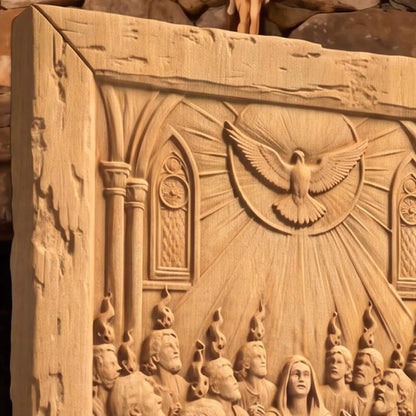Pentecoste the Holy Spirit as Tongues of Fire Wooden Carved Handmade Christian Icon  Byzantine Greek Orthodox Home Decor Cretan Holy Carvings