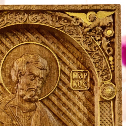 Mark the Evangelist Wooden Carved Handmade Christian Icon. Byzantine Greek Orthodox Home Art Decor.