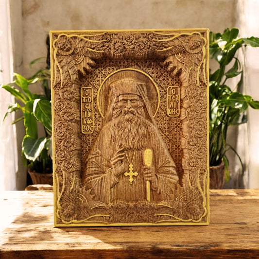 Saint Iakovos Tsalikis Wooden Carved Handmade Christian Icon. Byzantine Greek Orthodox Home Art Decor.