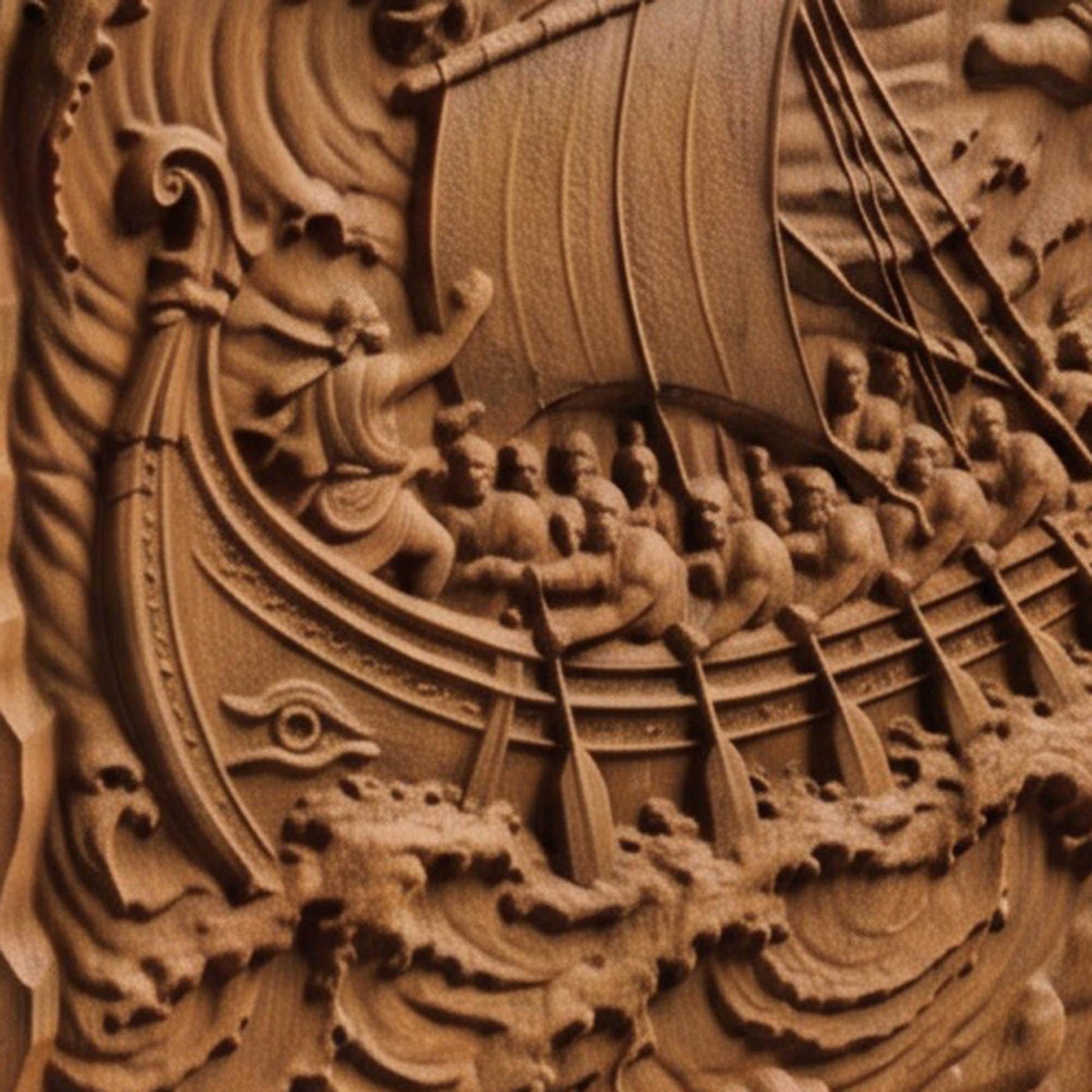 Poseidon Punishes Odysseus from Ancient Greek Mythology 3D Wooden Bas Relief Panel Art Sculptural Gift Idea Cretan Holy Carvings