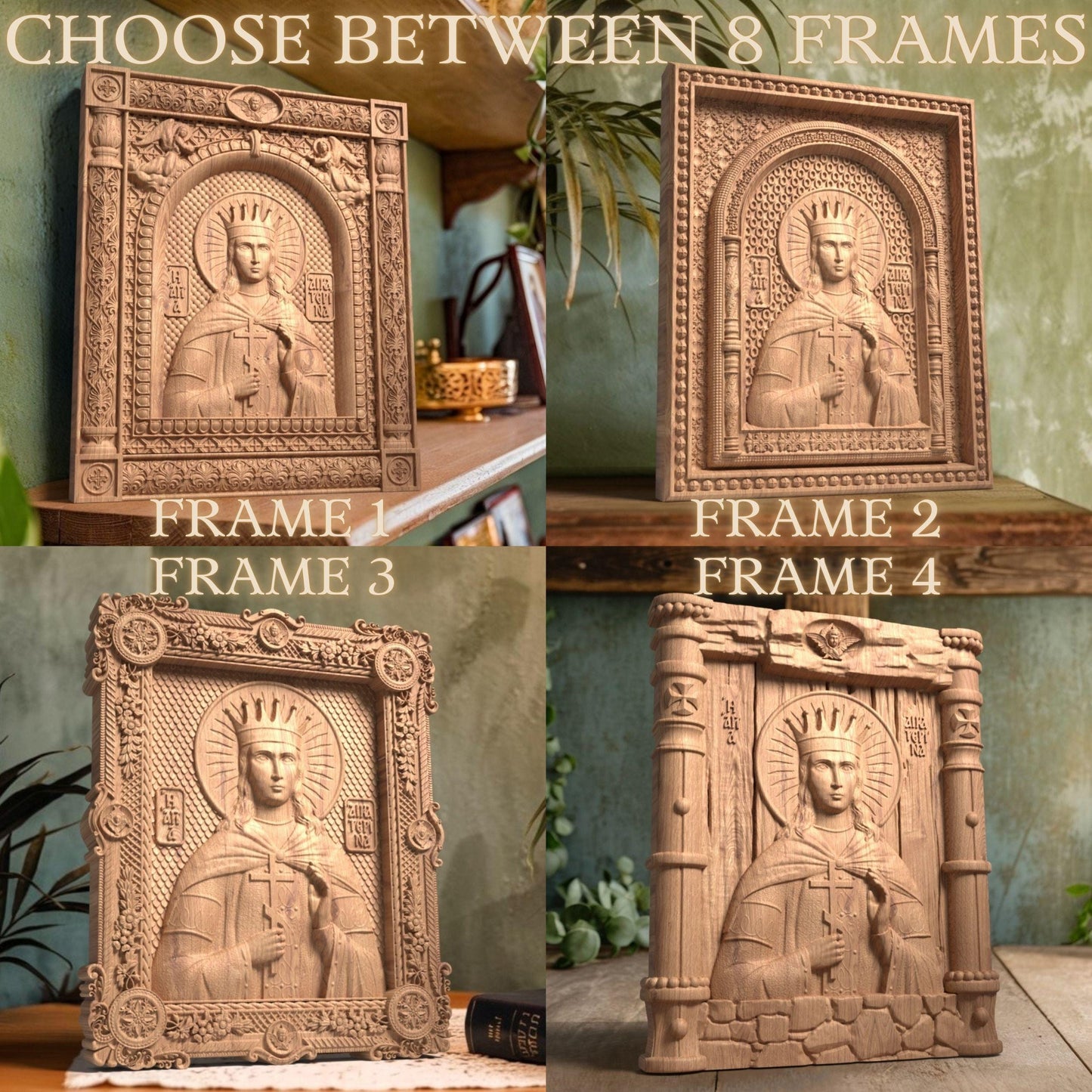 Saint Catherine Wooden Carved Handcrafted Christian Religious Icon. Byzantine Home Wall Art Decor Gift. Orthodox Greek Woodcarving Sculpture.