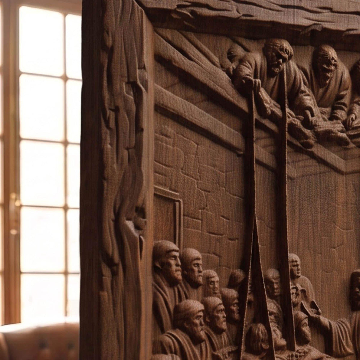 Jesus Christ Healing the Paralyzed Man Brought From the Roof Wooden Carved Handmade Christian Icon  Byzantine Greek Orthodox Home Decor Cretan Holy Carvings