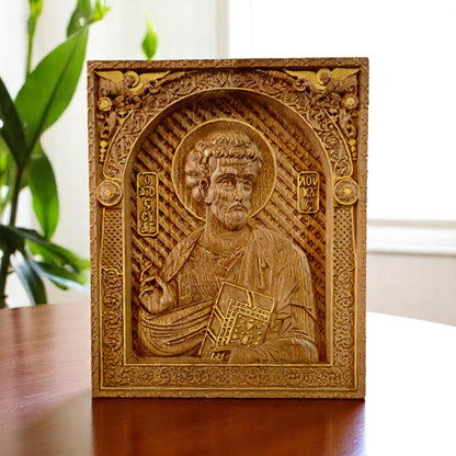 Luke the Evangelist Wooden Carved Handmade Christian Icon. Byzantine Greek Orthodox Home Art Decor.
