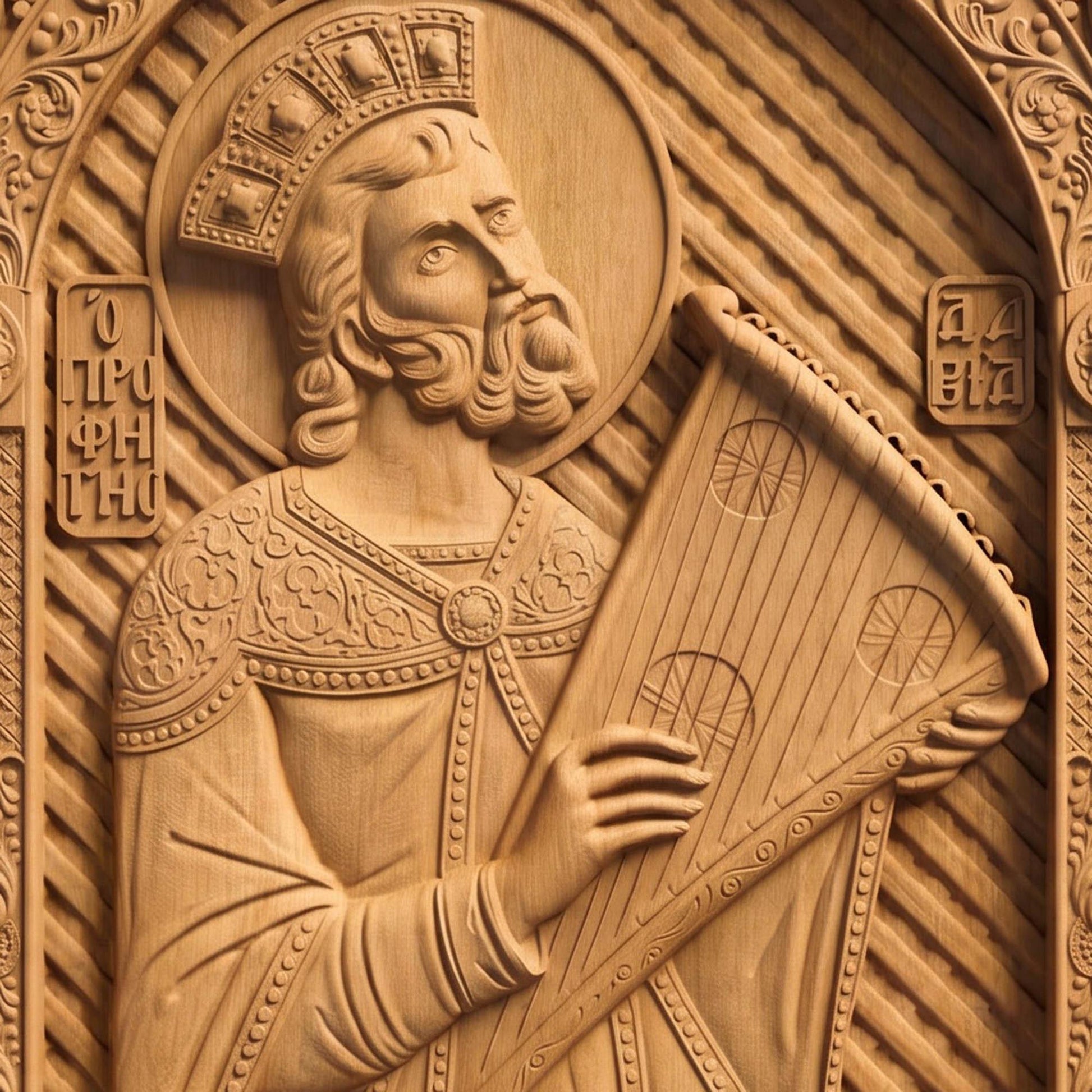 Prophet King David Wooden Carved Handmade Christian Icon | Byzantine Greek Orthodox Home Art Decor