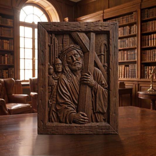 Jesus Christ Carries his Cross Wooden Carved Handmade Christian Icon  Byzantine Greek Orthodox Home Decor Cretan Holy Carvings