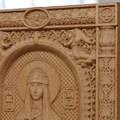 Saint Olga Wooden Carved Handmade Christian Icon. Byzantine Greek Orthodox Home Art Decor.