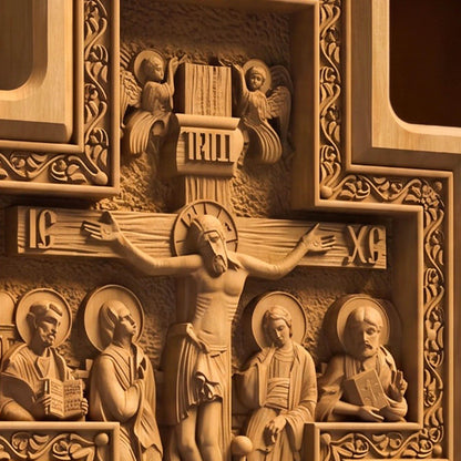 Hand Carved Cross No 14 | Wood Byzantine Greek Christian Wall Art Cretan Holy Carvings