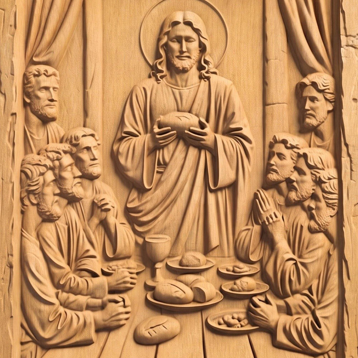 Jesus Christ Blesses the Bread Rustic Frame Wooden Carved Handmade Christian Icon  Byzantine Greek Orthodox Home Decor Cretan Holy Carvings