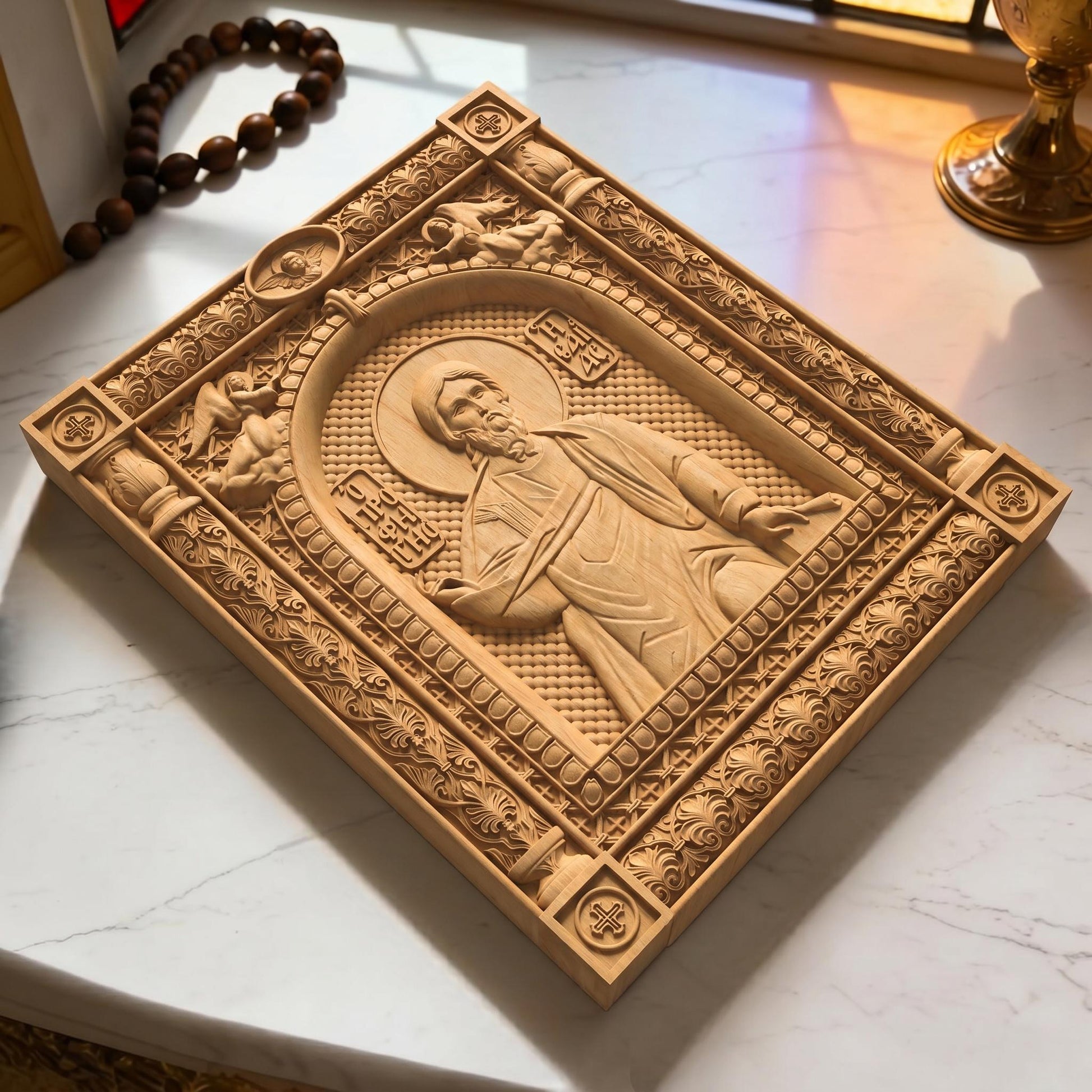 Prophet Isaiah Wooden Carved Handmade Christian Icon | Byzantine Greek Orthodox Home Art Decor