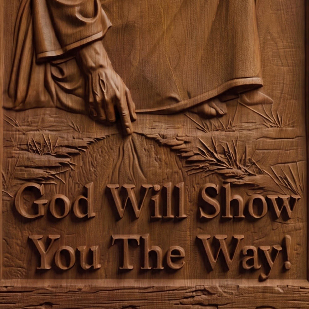 God Will Show You The Way Wooden Carved Handmade Christian Icon  Byzantine Greek Orthodox Home Art Decor Cretan Holy Carvings