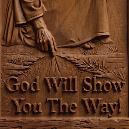 God Will Show You The Way Wooden Carved Handmade Christian Icon  Byzantine Greek Orthodox Home Art Decor Cretan Holy Carvings