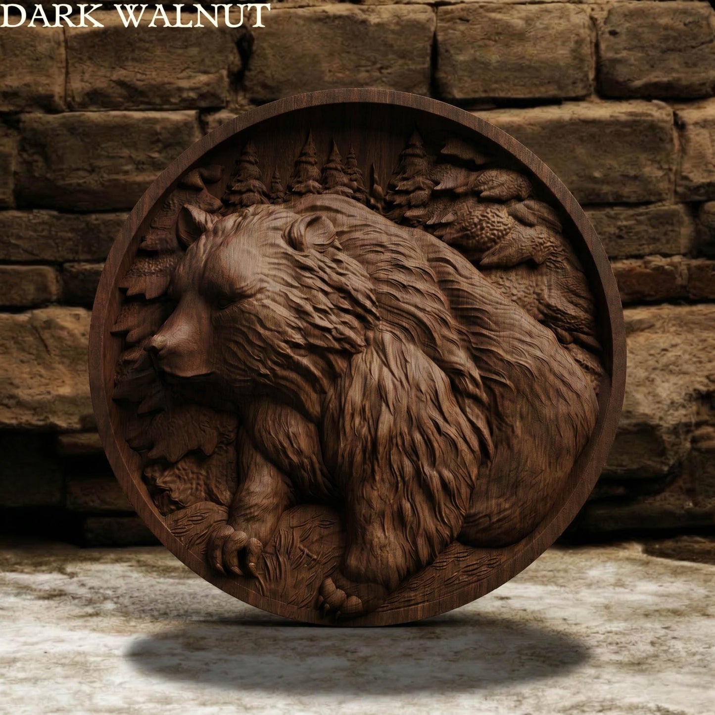 Bear in Plate Framed Bas Relief | Wooden Bear Carving | Sculptural Gift Idea