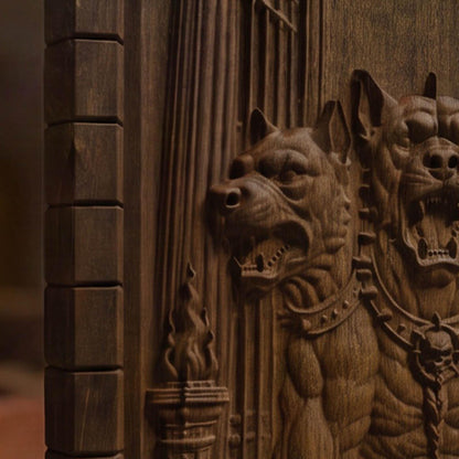 Cerberus at the Gates of Hades from Ancient Greek Mythology 3D Wooden Bas Relief Panel Art Sculptural Gift Idea Cretan Holy Carvings