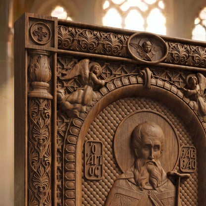 Saint Savvas the Sanctified Wooden Carved Handmade Christian Icon | Byzantine Greek Orthodox Home Art Decor