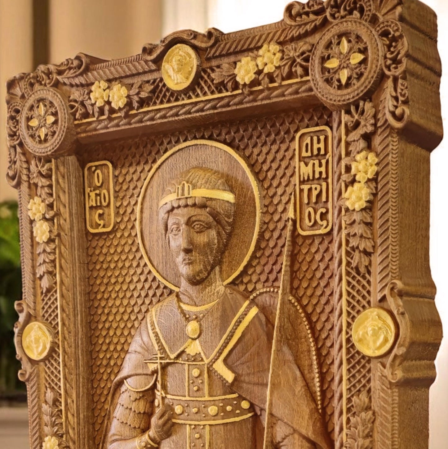 Άγιος Δημήτριος Θεσσαλονίκης Ξυλόγλυπτη Εικόνα.
