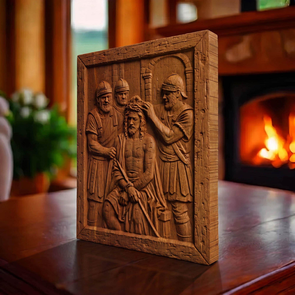 Jesus Christ Tortured by Roman Soldiers Wooden Carved Handmade Christian Icon  Byzantine Greek Orthodox Home Art Decor Cretan Holy Carvings