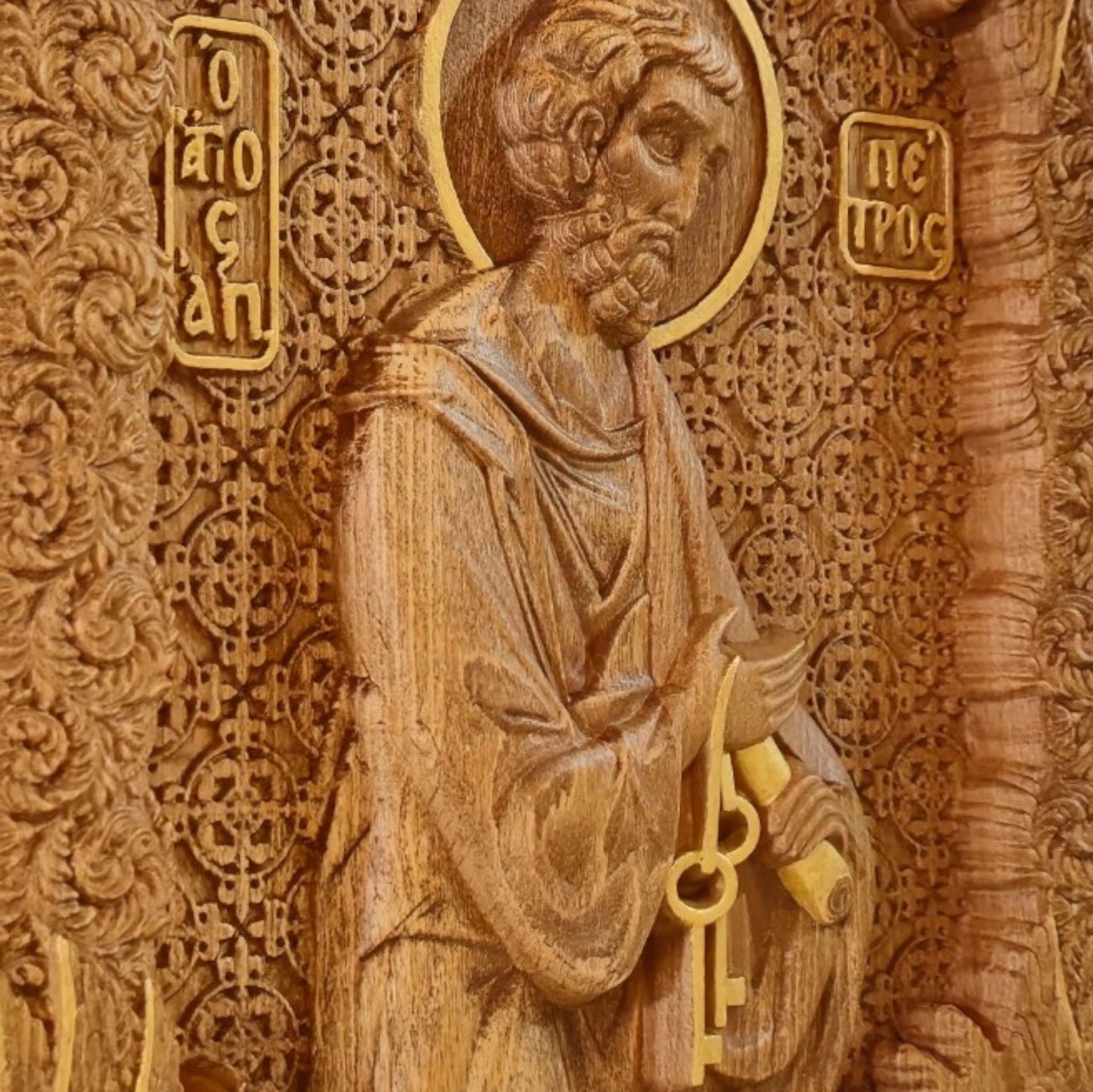Saint Peter the Apostle Wooden Carved Handmade Christian Icon. Byzantine Greek Orthodox Home Art Decor.