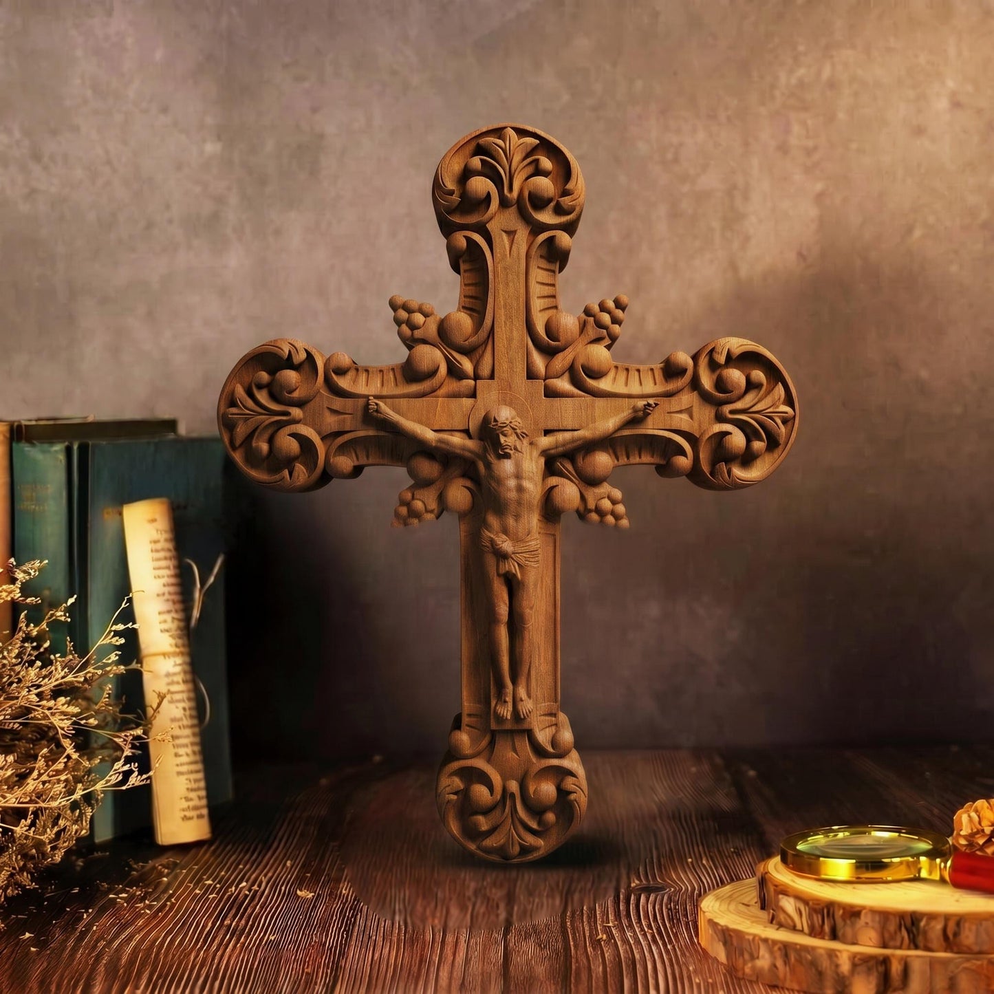 Hand Carved Cross No 7 | Wood Byzantine Greek Christian Wall Art Cretan Holy Carvings