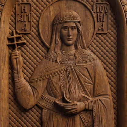 Saint Lucy Patron Saint of Blindness Wooden Carved Handmade Christian Icon | Byzantine Greek Orthodox Home Art Decor