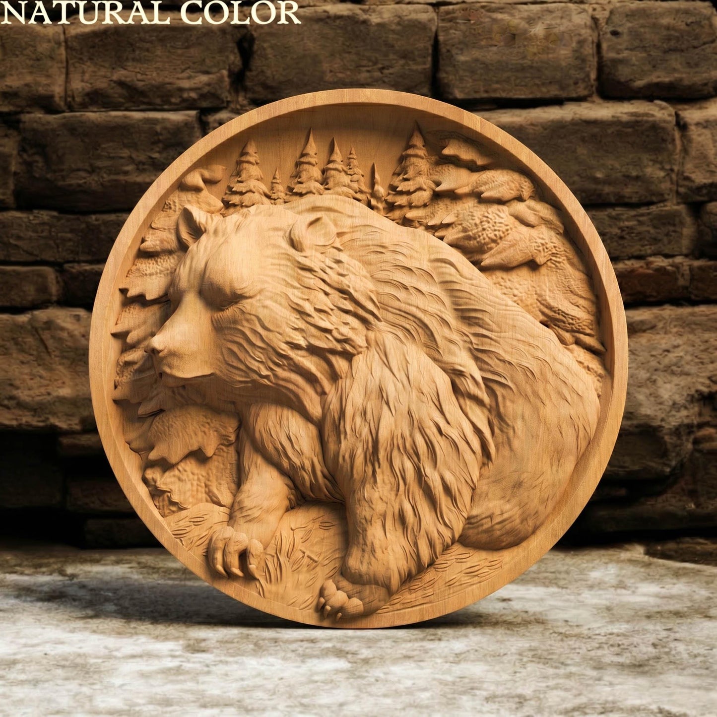 Bear in Plate Framed Bas Relief | Wooden Bear Carving | Sculptural Gift Idea
