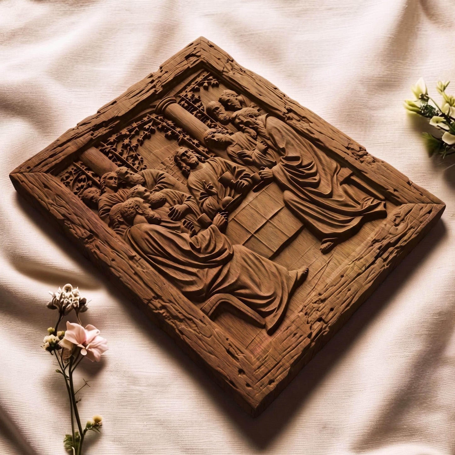 The Last Supper 3 Rustic Frame Wooden Carved Handmade Christian Icon  Byzantine Greek Orthodox Home Decor Cretan Holy Carvings