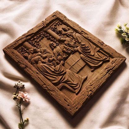 The Last Supper 3 Rustic Frame Wooden Carved Handmade Christian Icon  Byzantine Greek Orthodox Home Decor Cretan Holy Carvings