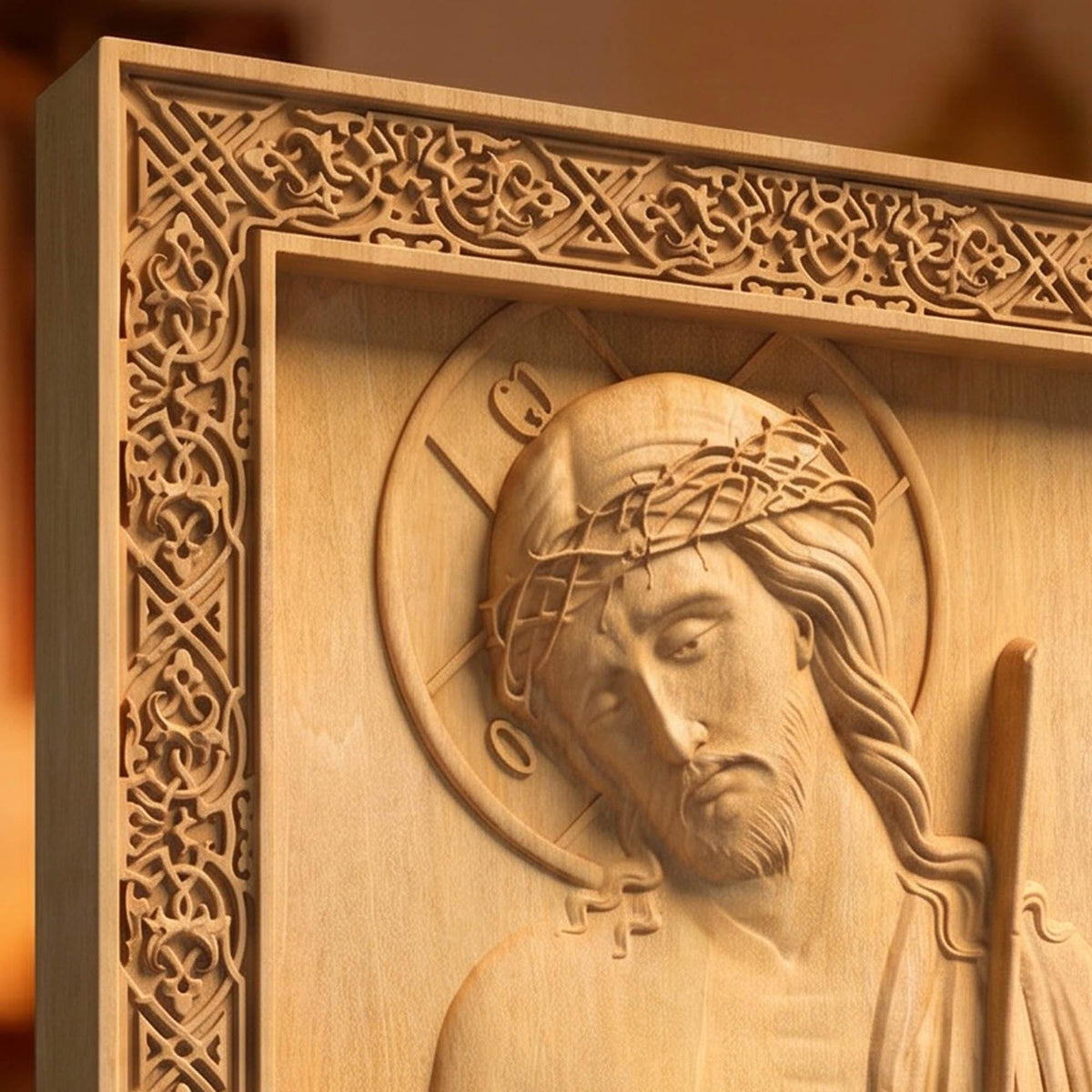 Jesus Christ Bridegroom Wooden Carved Handmade Christian Icon Left Side Natural Wood Color Cretan Holy Carvings