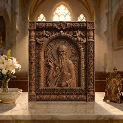Saint Charalambos Wooden Carved Handmade Christian Icon | Byzantine Greek Orthodox Home Art Decor