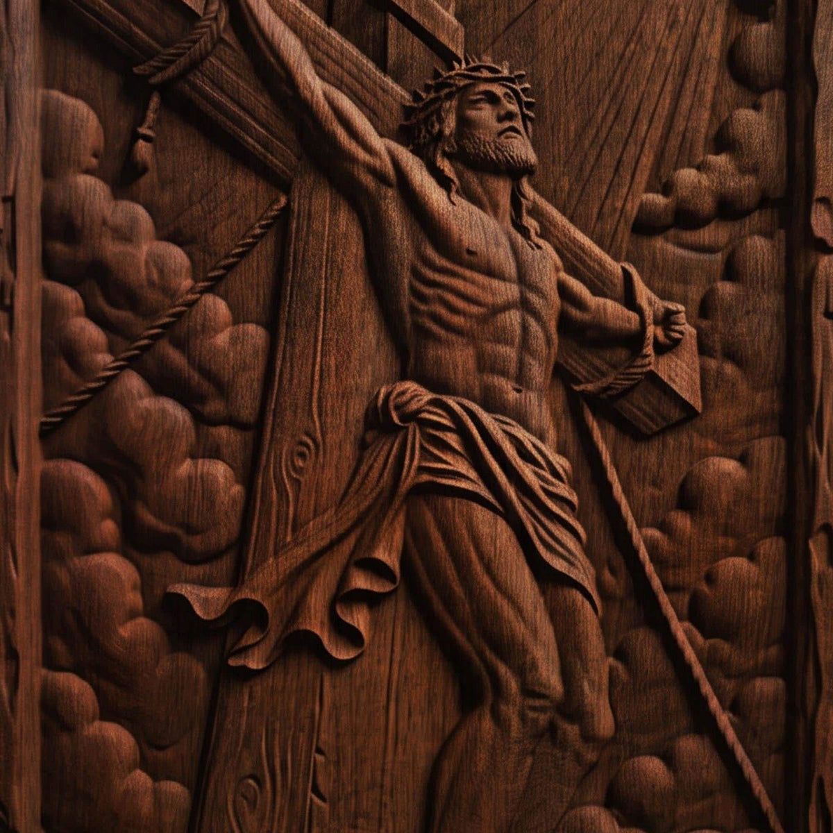 Jesus Crusifixion Wooden Carved Handmade Christian Icon  Byzantine Greek Orthodox Home Art Decor Cretan Holy Carvings