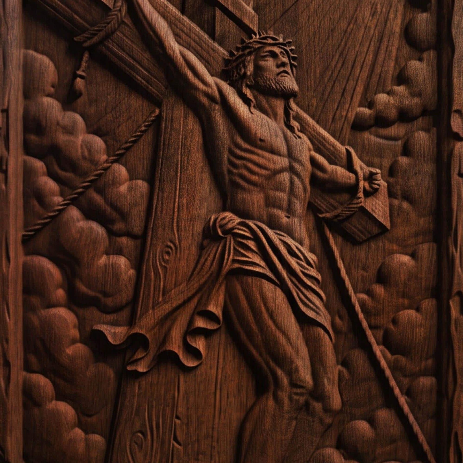 Jesus Crusifixion Wooden Carved Handmade Christian Icon  Byzantine Greek Orthodox Home Art Decor Cretan Holy Carvings