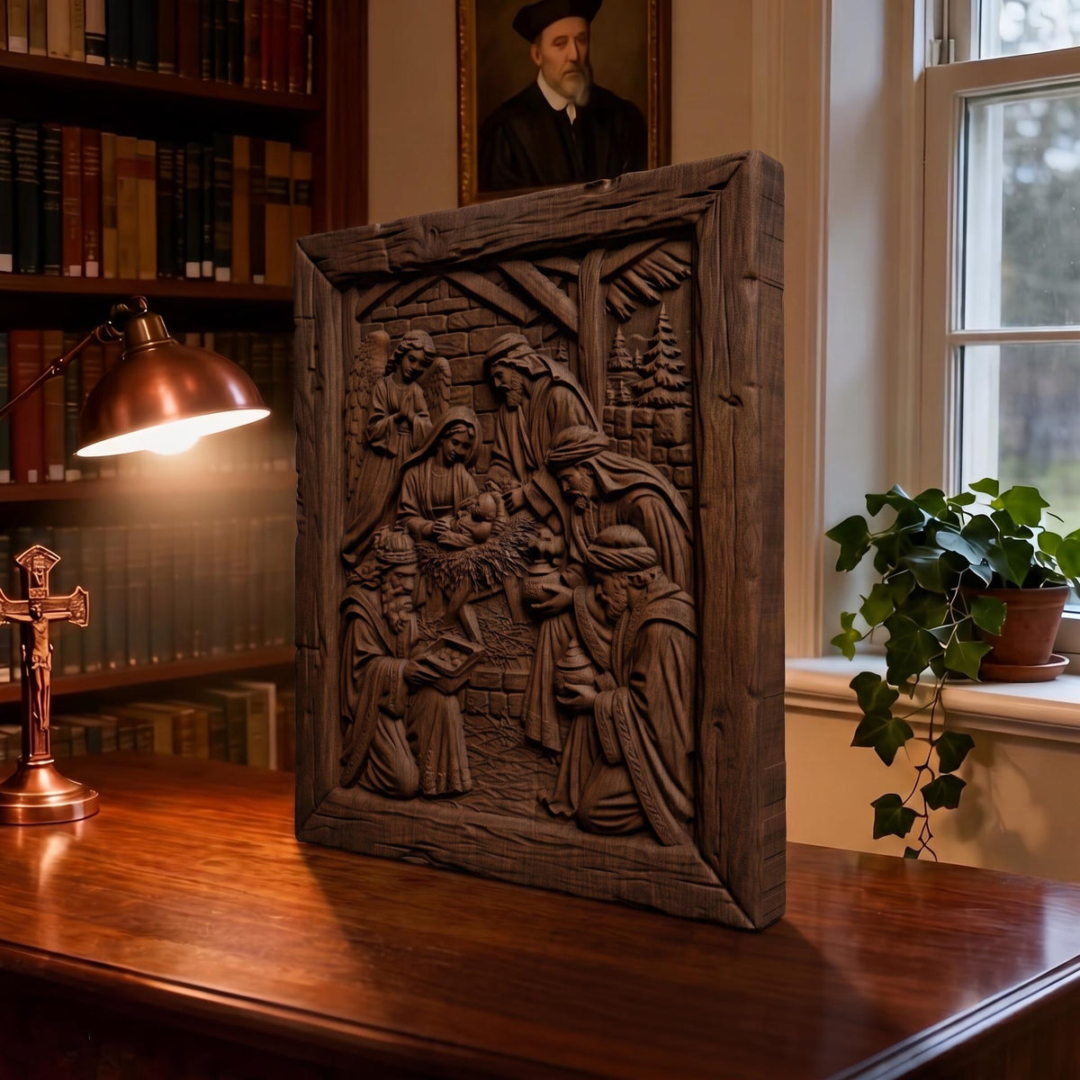 Jesus Christ and the Three Magicians Wooden Carved Handmade Christian Icon  Byzantine Greek Orthodox Home Decor Cretan Holy Carvings