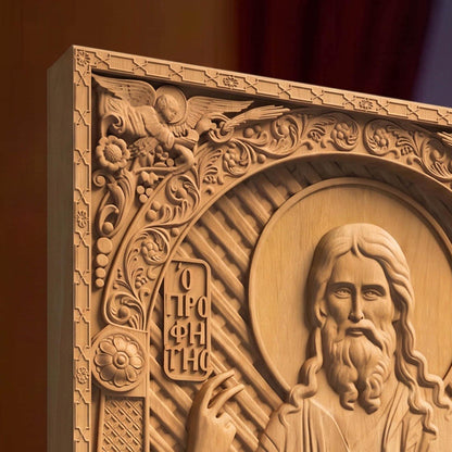 Prophet Jeremiah Wooden Carved Handmade Christian Icon | Byzantine Greek Orthodox Home Art Decor