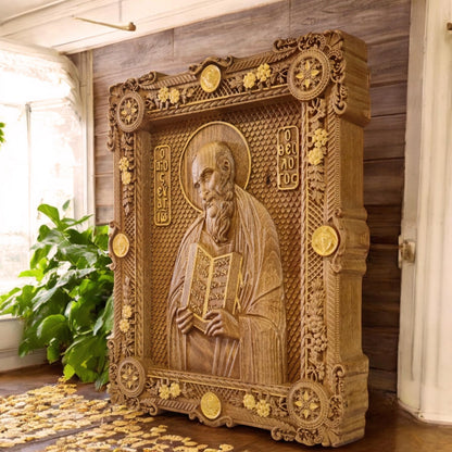 Saint John the Theologian Wooden Carved Handmade Christian Icon. Byzantine Greek Orthodox Home Art Decor.