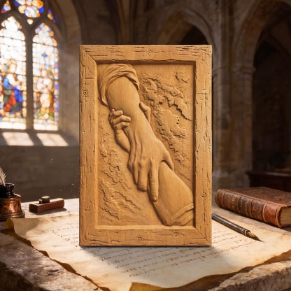 God Helps Wooden Carved Handmade Christian Icon  Byzantine Greek Orthodox Home Decor Cretan Holy Carvings