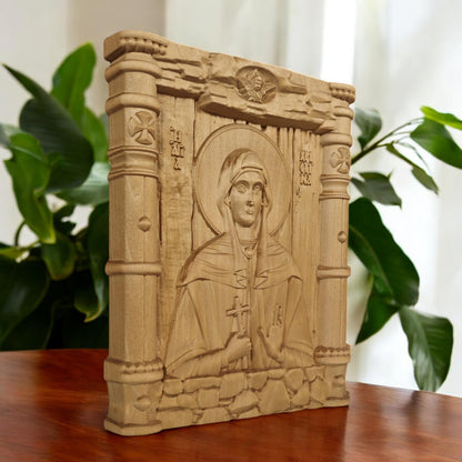 Saint Christina Wooden Carved Handmade Christian Icon. Byzantine Greek Orthodox Home Art Decor.