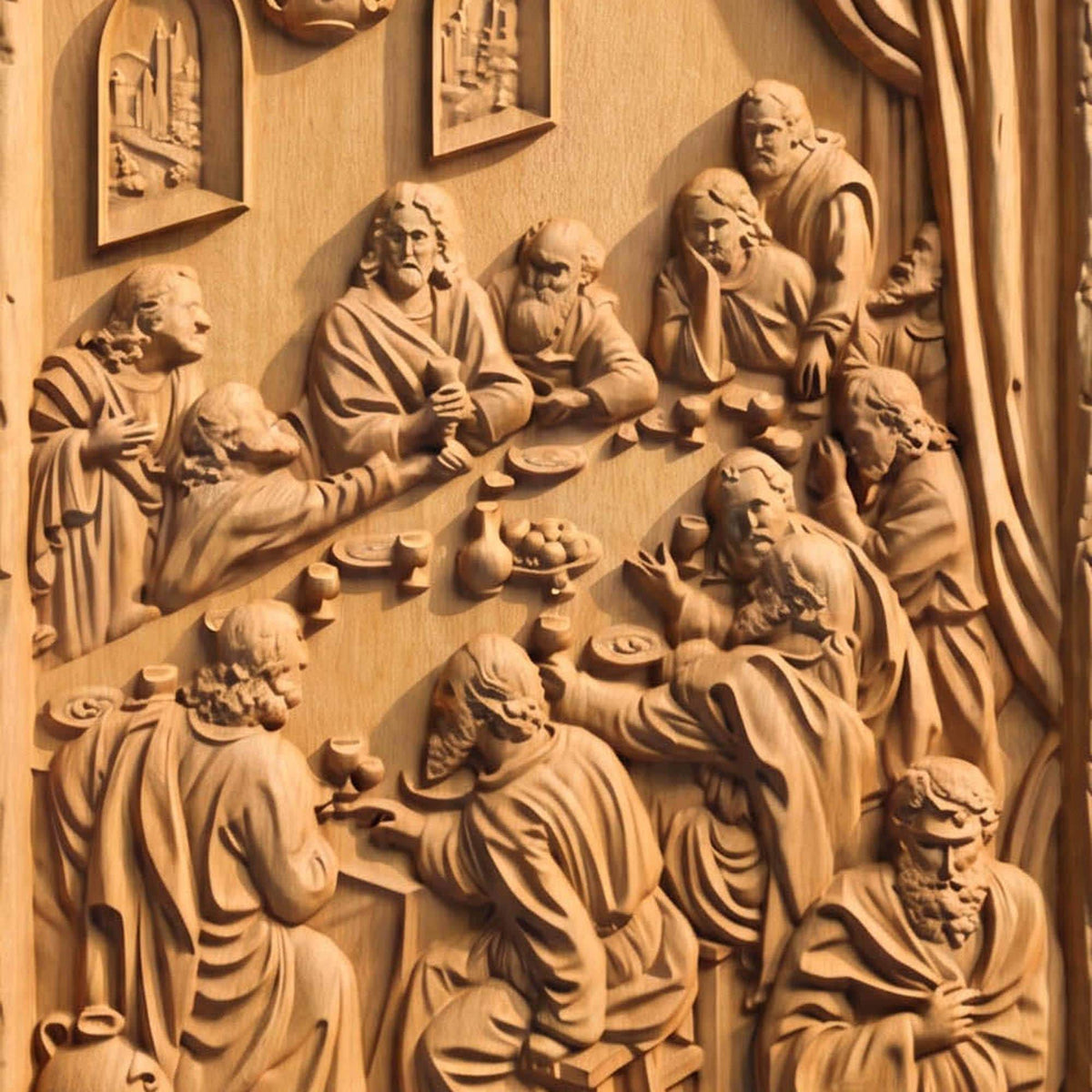 The Last Supper 5 Wooden Carved Handmade Christian Icon  Byzantine Greek Orthodox Home Decor Cretan Holy Carvings