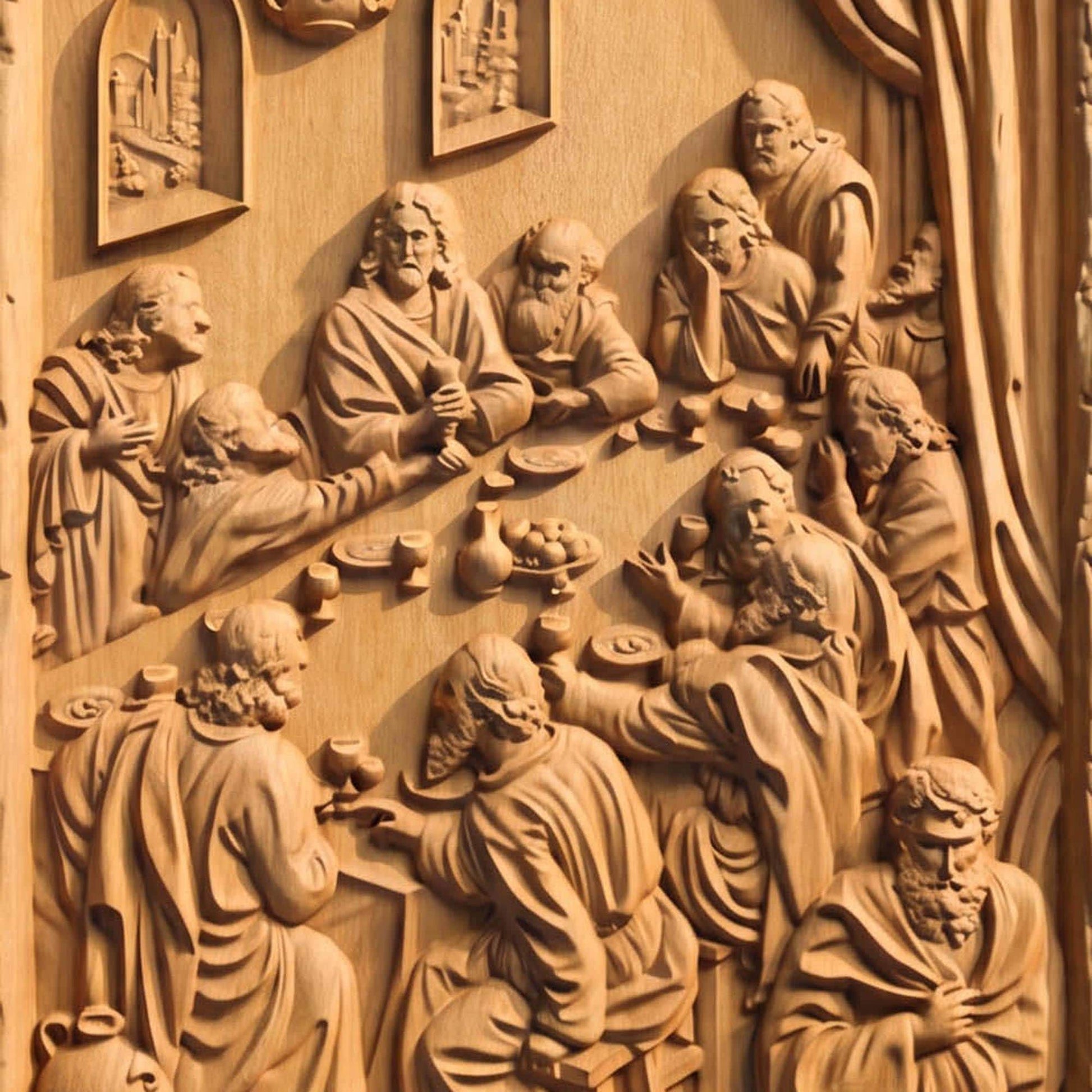 The Last Supper 5 Wooden Carved Handmade Christian Icon  Byzantine Greek Orthodox Home Decor Cretan Holy Carvings