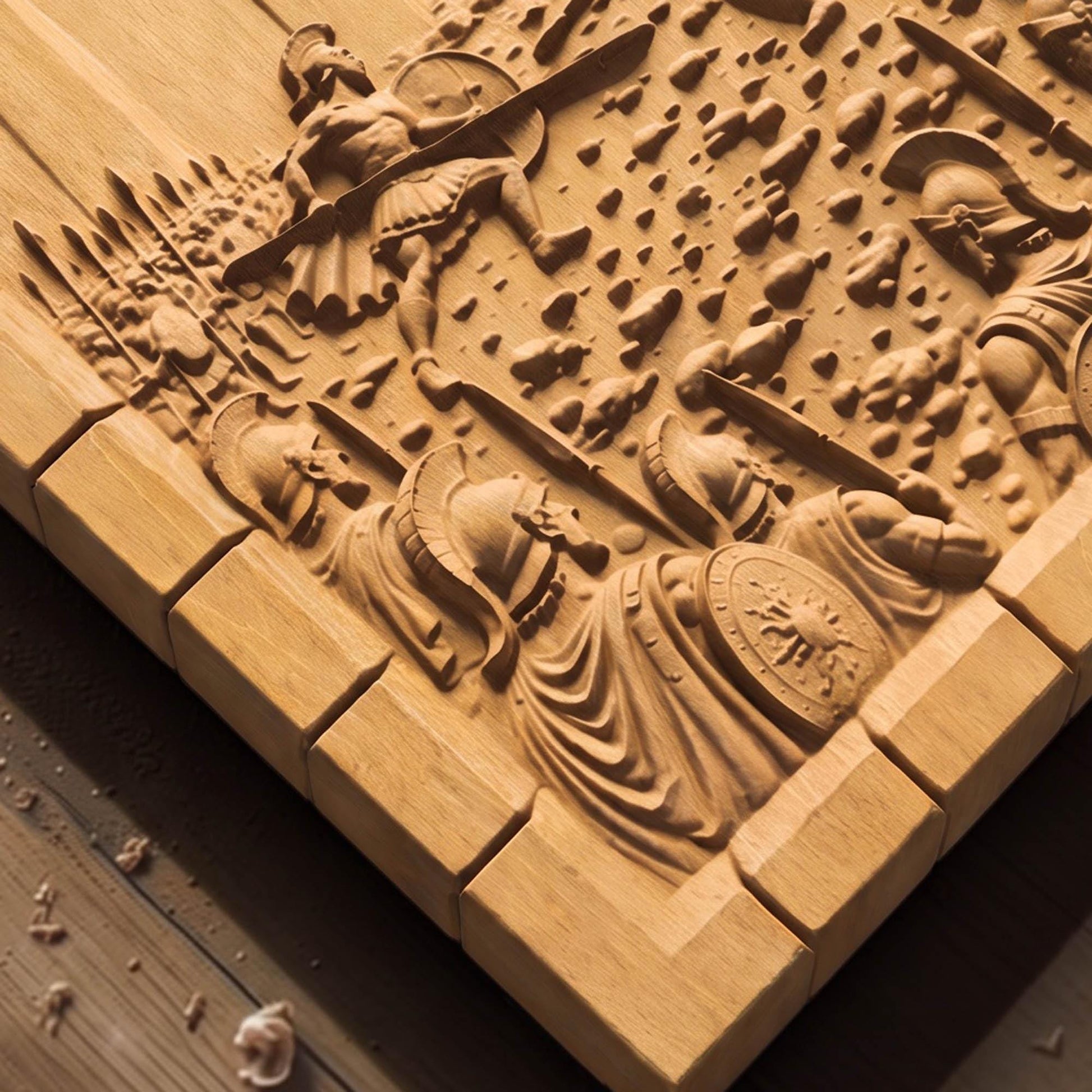 Achilles Fights Hector of Troy 3D Wooden Bas Relief Panel Art Sculptural Gift Idea Cretan Holy Carvings