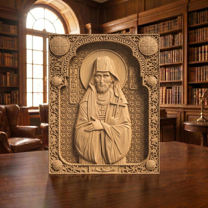 Saint Nikephoros the Leper Patron of Infectious Diseases Wooden Carved Handmade Christian Icon | Byzantine Greek Orthodox Home Art Decor