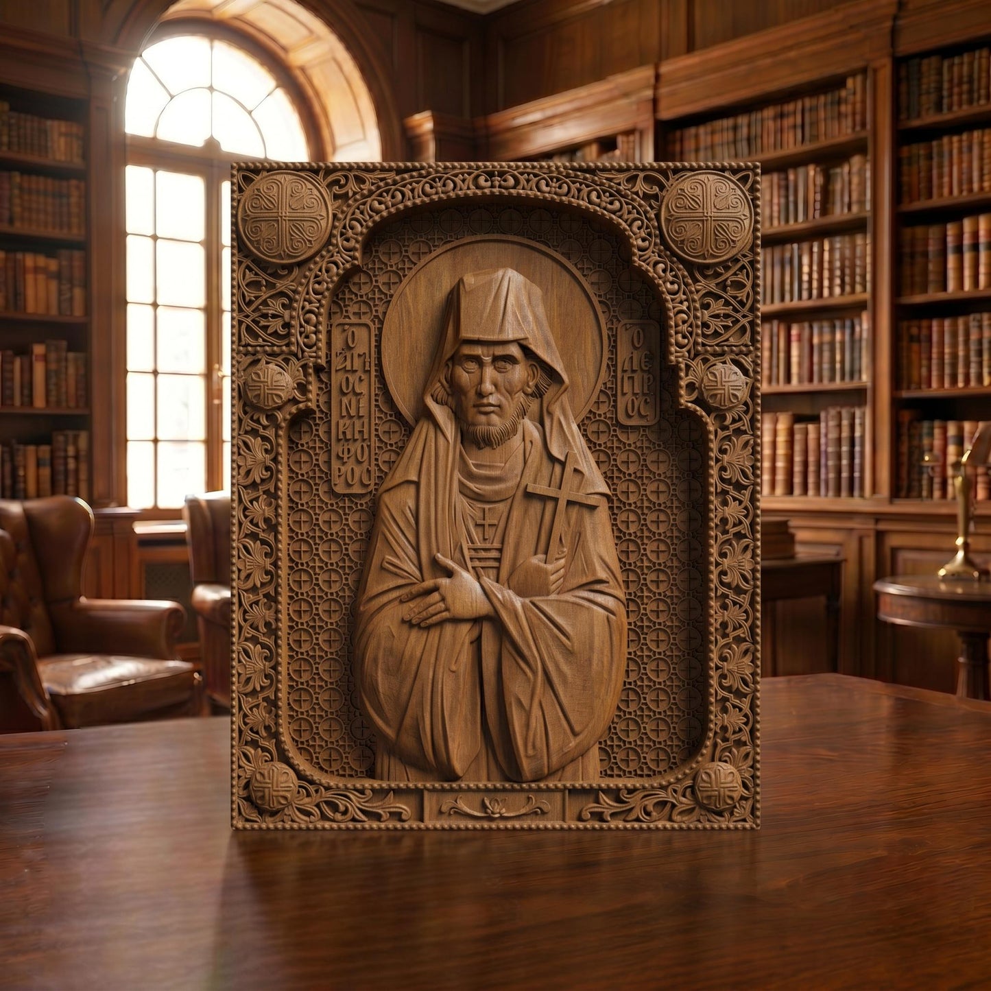 Saint Nikephoros the Leper Patron of Infectious Diseases Wooden Carved Handmade Christian Icon | Byzantine Greek Orthodox Home Art Decor