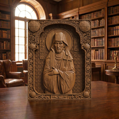 Saint Nikephoros the Leper Patron of Infectious Diseases Wooden Carved Handmade Christian Icon | Byzantine Greek Orthodox Home Art Decor
